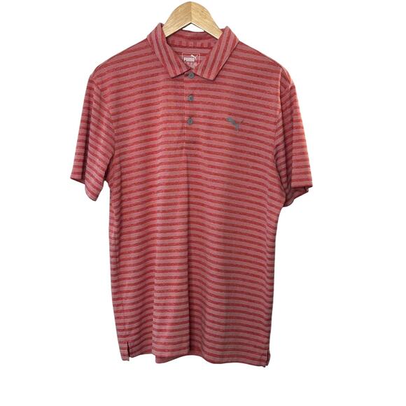 PUMA Red Stripe Short Sleeve Polo Shirt Men's Size Large - Picture 1 of 5